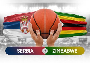 Sırbistan, Zimbabwe milli basketbol takımlarına karşı basketbol topu yarışma kupası konsepti