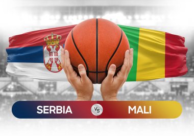 Sırbistan Mali milli basketbol takımlarına karşı basketbol topu yarışma kupası konsepti