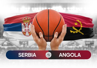 Sırbistan, Angola milli basketbol takımlarına karşı basketbol topu yarışma kupası konsepti imajı