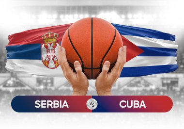 Sırbistan, Küba milli basketbol takımlarına karşı basketbol topu yarışma kupası konsepti imajı