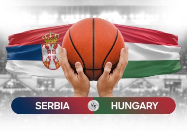 Sırbistan, Macaristan milli basketbol takımlarına karşı basketbol topu yarışma kupası konsepti imajı