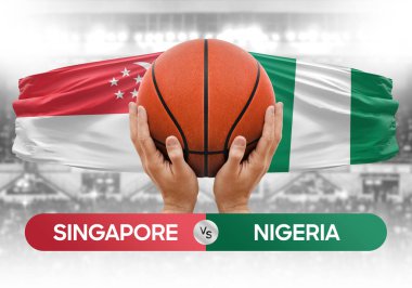 Singapur Nijerya 'ya karşı milli basketbol takımları basketbol topu yarışma kupası konsepti imajı