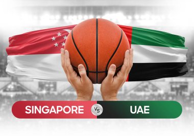 Singapur BAE milli basketbol takımlarına karşı basketbol topu yarışma kupası konsepti