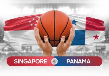 Singapur Panama milli basketbol takımlarına karşı basketbol topu yarışma kupası konsepti