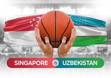 Singapur Özbekistan 'a karşı milli basketbol takımları basketbol topu yarışma kupası konsepti imajı