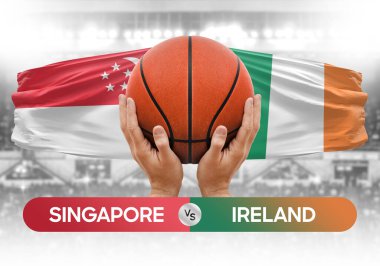 Singapur, İrlanda milli basketbol takımlarına karşı basketbol topu yarışma kupası konsepti