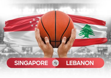 Singapur, Lübnan 'a karşı milli basketbol takımları basketbol maçı kupası konsepti