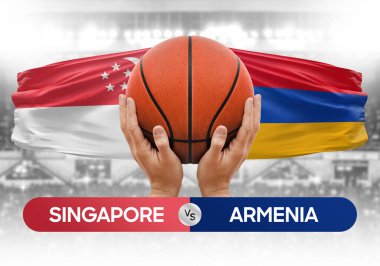 Singapur, Ermenistan milli basketbol takımlarına karşı basketbol topu yarışma kupası konsepti