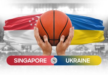 Singapur, Ukrayna milli basketbol takımlarına karşı basketbol topu yarışma kupası konsepti