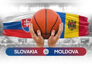 Slovakya, Moldova milli basketbol takımlarına karşı basketbol topu yarışma kupası konsepti imajı