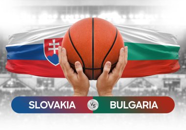 Slovakya, Bulgaristan milli basketbol takımlarına karşı basketbol topu yarışma kupası konsepti imajı