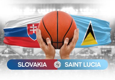 Slovakya, Saint Lucia Millî Basketbol Takımı 'na karşı basketbol topu yarışma kupası konsepti