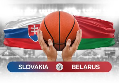 Slovakya, Belarus milli basketbol takımlarına karşı basketbol topu yarışma kupası konsepti