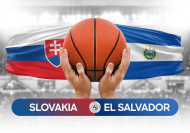 Slovakya El Salvador 'a karşı milli basketbol takımları basketbol maçı kupası konsepti