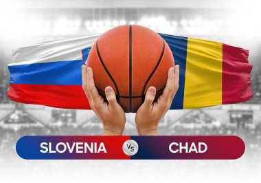 Slovenya, Çad milli basketbol takımlarına karşı basketbol topu yarışma kupası konsepti imajı