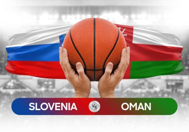 Slovenya, Umman milli basketbol takımlarına karşı basketbol topu yarışma kupası konsepti imajı