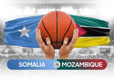 Somali, Mozambik Ulusal Basketbol Takımı 'na karşı basketbol topu yarışma kupası konsepti