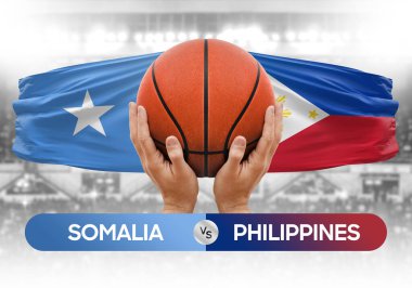 Somali Filipinler 'e karşı milli basketbol takımları basketbol topu yarışma kupası konsepti imajı