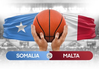 Somali Malta milli basketbol takımlarına karşı basketbol topu yarışma kupası konsepti imajı