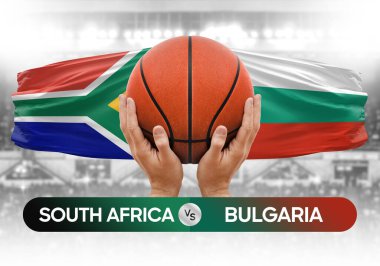 Güney Afrika Bulgaristan milli basketbol takımlarına karşı basketbol topu yarışma kupası konsepti imajı