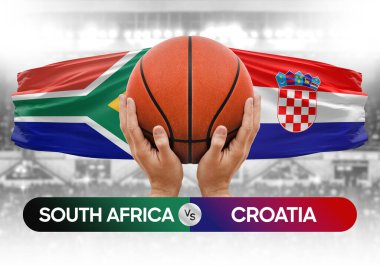 Güney Afrika Hırvatistan milli basketbol takımlarına karşı basketbol topu yarışma kupası konsepti imajı