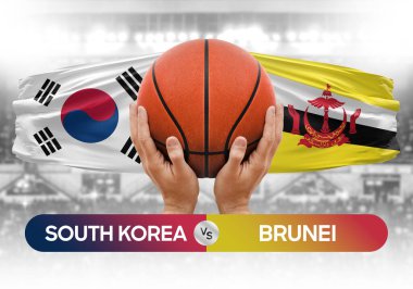 Güney Kore Brunei milli basketbol takımlarına karşı basketbol topu yarışma kupası konsepti