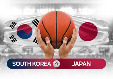 Güney Kore, Japon milli basketbol takımlarına karşı basketbol topu yarışma kupası konsepti