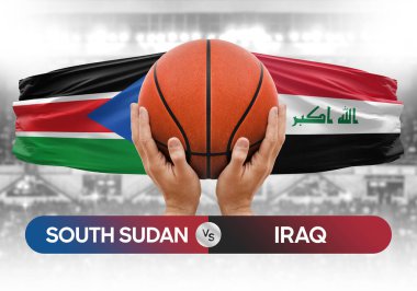 Güney Sudan, Irak milli basketbol takımlarına karşı basketbol topu yarışma kupası konsepti imajı