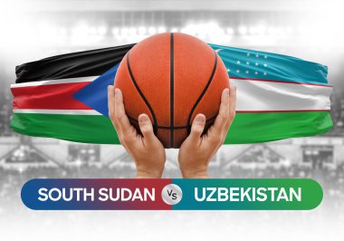 Güney Sudan Özbekistan 'a karşı milli basketbol takımları basketbol maçı kupası konsepti