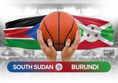 Güney Sudan Burundi milli basketbol takımlarına karşı basketbol topu yarışma kupası konsepti