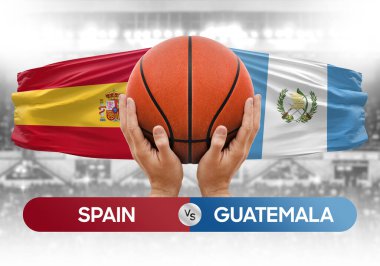 İspanya, Guatemala milli basketbol takımlarına karşı basketbol topu yarışma kupası konsepti