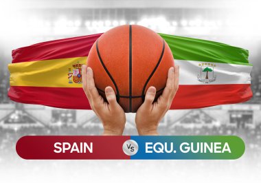 İspanya Ekvator Ginesine karşı milli basketbol takımları basket topu yarışma kupası konsepti