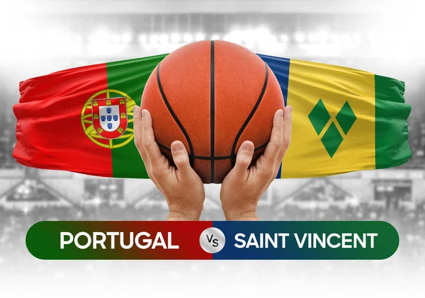 Portugal vs Saint Vincent Grenadines national basketball teams basket ball match competition cup concept image