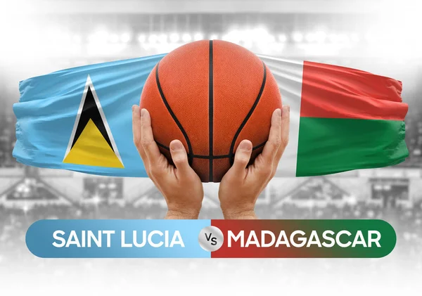 Saint Lucia Madagaskar 'a karşı milli basketbol takımları basketbol maçı kupası konsepti