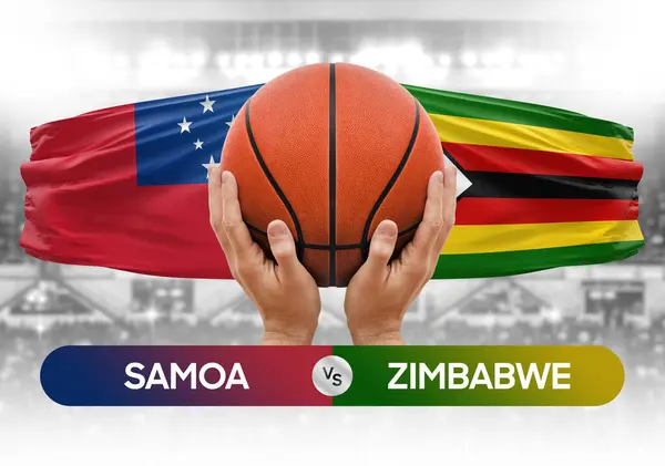 Samoa, Zimbabwe 'ye karşı milli basketbol takımı basketbol topu yarışma kupası konsepti imajı