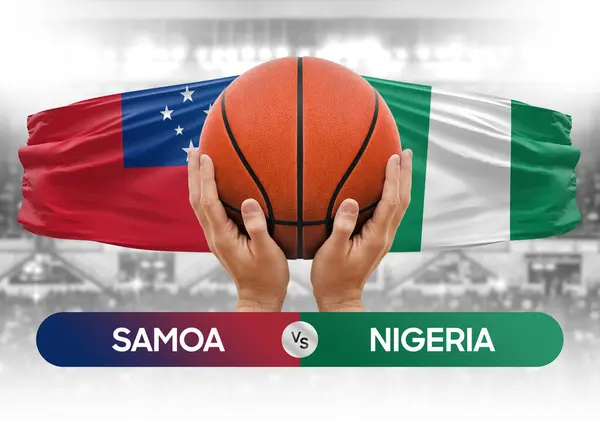 Samoa Nijerya 'ya karşı milli basketbol takımları basketbol topu yarışma kupası konsepti imajı