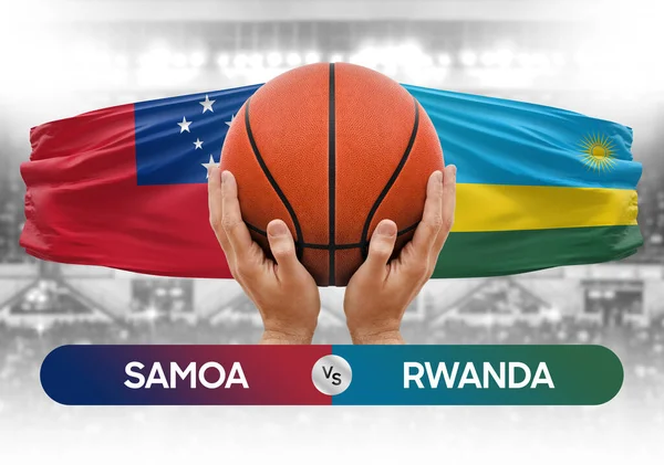 Samoa Ruanda 'ya karşı milli basketbol takımları basketbol topu yarışma kupası konsepti imajı