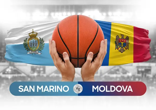 Stock image San Marino vs Moldova national basketball teams basket ball match competition cup concept image