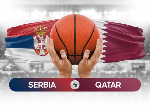 Serbia vs Qatar national basketball teams basket ball match competition cup concept image