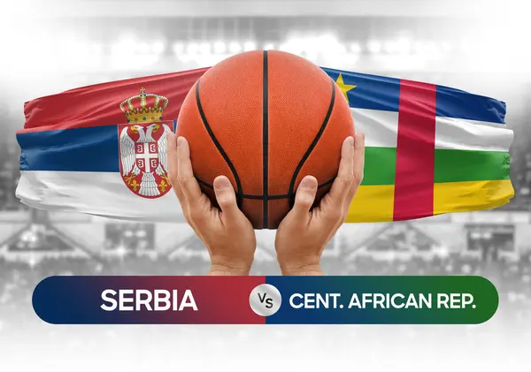 Sırbistan Orta Afrika Cumhuriyeti milli basketbol takımlarına karşı basketbol topu yarışma kupası konsepti imajı