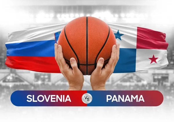 Slovenya Panama milli basketbol takımlarına karşı basketbol topu yarışma kupası konsepti imajı