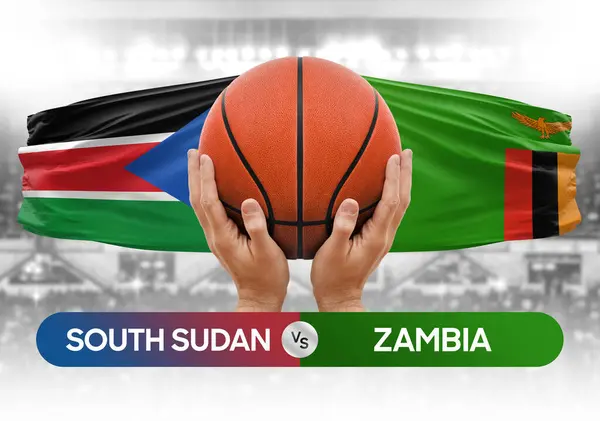 stock image South Sudan vs Zambia national basketball teams basket ball match competition cup concept image