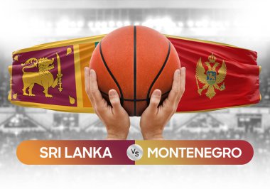 Sri Lanka Karadağ milli basketbol takımlarına karşı basketbol topu yarışma kupası konsepti imajı