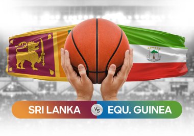 Sri Lanka Ekvator Ginesine karşı milli basketbol takımları basket topu yarışma kupası konsepti imajı