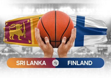 Sri Lanka Finlandiya milli basketbol takımlarına karşı basketbol topu yarışma kupası konsepti