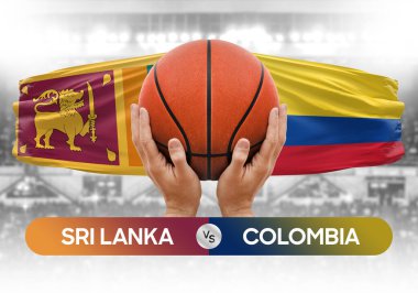 Sri Lanka Kolombiya 'ya karşı milli basketbol takımları basketbol topu yarışma kupası konsepti imajı