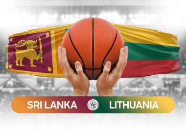 Sri Lanka Litvanya milli basketbol takımlarına karşı basketbol topu yarışma kupası konsepti