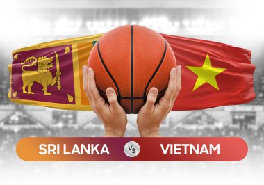 Sri Lanka Vietnam 'a karşı milli basketbol takımları basketbol topu yarışma kupası konsepti imajı