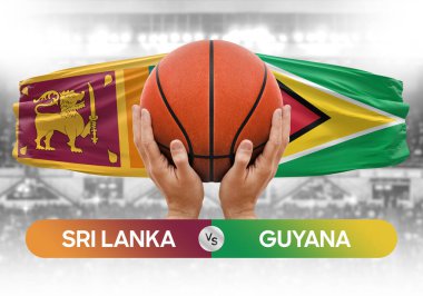 Sri Lanka, Guyana milli basketbol takımlarına karşı basketbol topu yarışma kupası konsepti