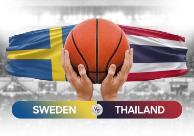 İsveç, Tayland milli basketbol takımlarına karşı basketbol topu yarışma kupası konsepti